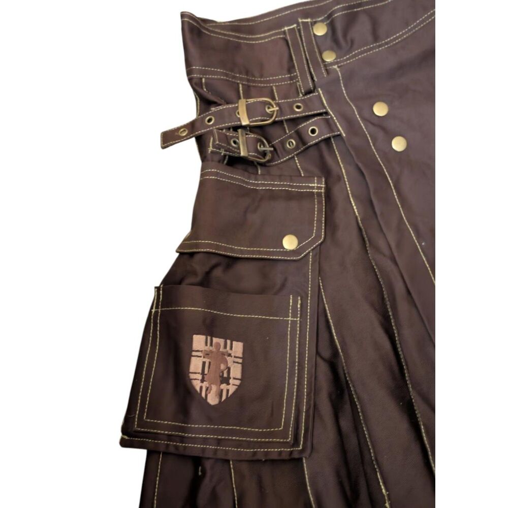 Damn Near Kilt'em Utility Kilt Brown 100% Cotton Cargo Pockets XL - Picture 2 of 6